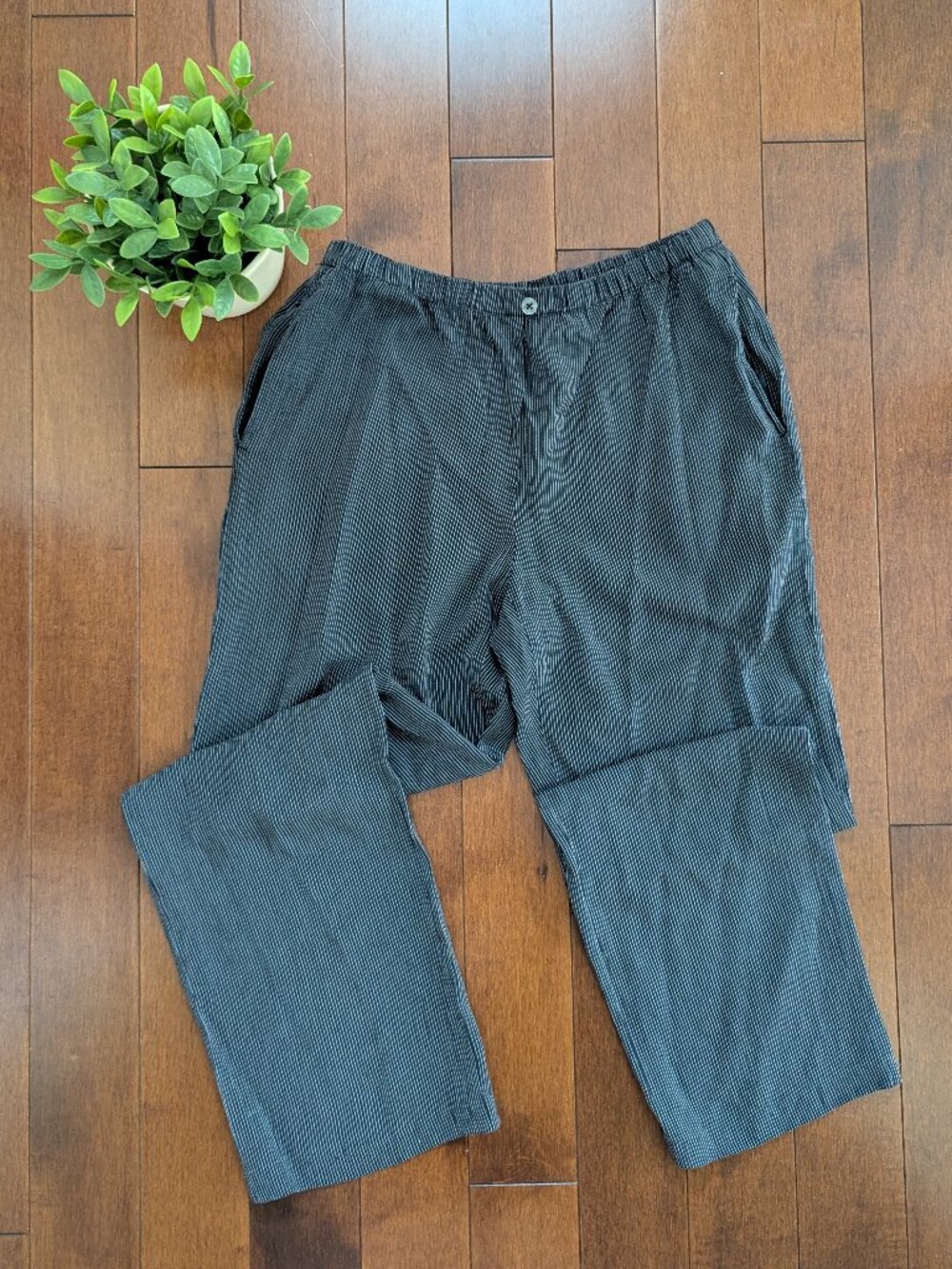 BLACK PINSTRIPE VINTAGE Y2K RAYON TROUSER PANTS